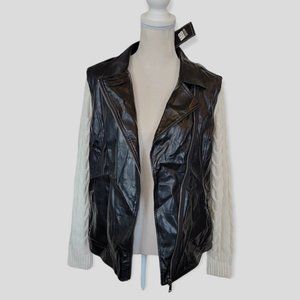 *NEW* MB Design Women's Mulholland Faux Jacket Moto Black with Long Sleeve Siz…